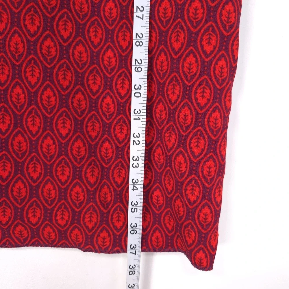BODEN  Women's Knee Short Dress Shift US 6R Leaf Print Red 3/4 Sleeve WH990